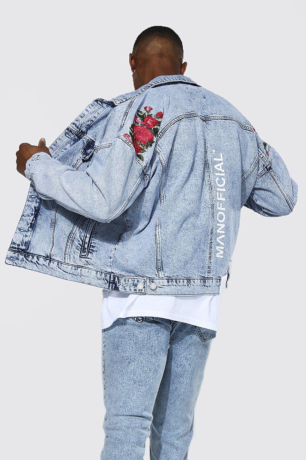 Winter floral best sale denim jacket